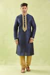 Buy_Arihant Rai Sinha_Blue Silk, Polyester Embroidery, Zari, Diamonds Kurta With Churidar Set _Online_at_Aza_Fashions