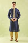 Arihant Rai Sinha_Blue Silk, Polyester Embroidery, Zari, Diamonds Kurta With Churidar Set _at_Aza_Fashions
