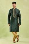 Shop_Samyukta Singhania_Green Art Silk Embroidery Paisley Motif Kurta Set _Online_at_Aza_Fashions