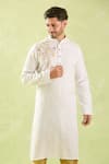Buy_Arihant Rai Sinha_Off White Linen, Cotton Embroidery Floral Applique Kurta Set _Online_at_Aza_Fashions