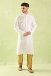 Shop_Arihant Rai Sinha_Off White Linen, Cotton Embroidery Floral Applique Kurta Set _Online_at_Aza_Fashions