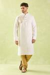 Arihant Rai Sinha_Off White Linen, Cotton Embroidery Floral Applique Kurta Set _at_Aza_Fashions