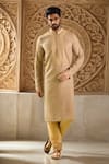 Buy_Samyukta Singhania_Brown Kurta Pure Linen Embroidery Floral Vine Set _at_Aza_Fashions