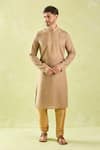 Buy_Samyukta Singhania_Brown Kurta Pure Linen Embroidery Floral Vine Set _Online_at_Aza_Fashions