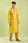 Shop_Samyukta Singhania_Yellow Art Silk Embroidery Abstract Floral Kurta And Churidar _Online_at_Aza_Fashions