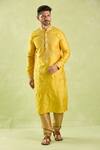 Samyukta Singhania_Yellow Art Silk Embroidery Abstract Floral Kurta And Churidar _at_Aza_Fashions