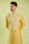 Shop_Arihant Rai Sinha_Gold Silk, Polyester Embroidery Floral Kurta Set _Online_at_Aza_Fashions