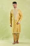 Arihant Rai Sinha_Gold Silk, Polyester Embroidery Floral Kurta Set _at_Aza_Fashions