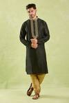 Shop_Samyukta Singhania_Black Kurta Polyester Silk Embroidery Wavy Floral Set _Online_at_Aza_Fashions