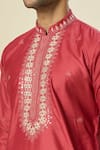 Samyukta Singhania_Pink Kurta Silk Embroidery Floral Mirror Set _Online_at_Aza_Fashions