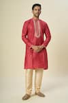 Shop_Samyukta Singhania_Pink Kurta Silk Embroidery Floral Mirror Set _Online_at_Aza_Fashions