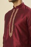 Buy_Samyukta Singhania_Wine Kurta Poly Silk Placement Embroidery Floral Placket Set _Online_at_Aza_Fashions