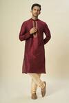 Samyukta Singhania_Wine Kurta Poly Silk Placement Embroidery Floral Placket Set _at_Aza_Fashions
