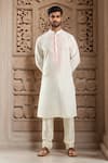 Buy_Arihant Rai Sinha_Cream Polyester, Chanderi Embroidery Floral Placket Kurta Set _at_Aza_Fashions