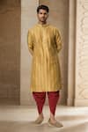 Buy_Arihant Rai Sinha_Gold Silk Embroidery Stripe Kurta And Patiala Pant _at_Aza_Fashions
