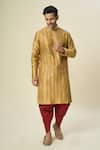Shop_Arihant Rai Sinha_Gold Silk Embroidery Stripe Kurta And Patiala Pant _Online_at_Aza_Fashions