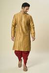 Arihant Rai Sinha_Gold Silk Embroidery Stripe Kurta And Patiala Pant _at_Aza_Fashions