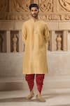 Buy_Samyukta Singhania_Gold Kurta Poly Silk Placement Embroidery Pintuck Pattern And Patiala Pant Set _at_Aza_Fashions