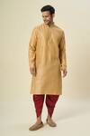 Shop_Samyukta Singhania_Gold Kurta Poly Silk Placement Embroidery Pintuck Pattern And Patiala Pant Set _Online_at_Aza_Fashions
