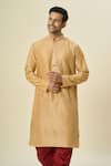 Samyukta Singhania_Gold Kurta Poly Silk Placement Embroidery Pintuck Pattern And Patiala Pant Set _at_Aza_Fashions