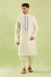 Buy_Arihant Rai Sinha_Cream Polyester, Silk Embroidery Paisley Kurta Set _Online_at_Aza_Fashions