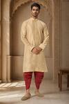 Buy_Arihant Rai Sinha_Beige Polyester, Silk Embroidery Floral Paisley Kurta Set _at_Aza_Fashions