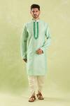 Shop_Samyukta Singhania_Green Kurta Poly Silk Placement Embroidery Floral And Patiala Pant Set _Online_at_Aza_Fashions