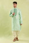 Samyukta Singhania_Green Kurta Poly Silk Placement Embroidery Floral And Patiala Pant Set _at_Aza_Fashions