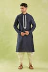 Shop_Arihant Rai Sinha_Blue Polyester, Silk Embroidery Navy Kurta And Patiala Pant Set _Online_at_Aza_Fashions