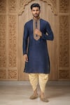 Buy_Arihant Rai Sinha_Blue Polyester, Silk Embroidery Floral Navy Kurta Set _at_Aza_Fashions