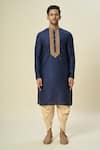 Shop_Arihant Rai Sinha_Blue Polyester, Silk Embroidery Floral Navy Kurta Set _Online_at_Aza_Fashions