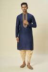 Arihant Rai Sinha_Blue Polyester, Silk Embroidery Floral Navy Kurta Set _at_Aza_Fashions