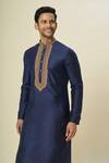Buy_Arihant Rai Sinha_Blue Polyester, Silk Embroidery Floral Navy Kurta Set 