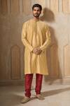 Buy_Samyukta Singhania_Gold Kurta Poly Silk Embroidered Thread Pintuck Striped Set _at_Aza_Fashions
