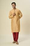 Samyukta Singhania_Gold Kurta Poly Silk Embroidered Thread Pintuck Striped Set _at_Aza_Fashions