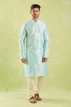 Arihant Rai Sinha_Sky Blue Silk Embroidery Tonal Placket Kurta Set _Online_at_Aza_Fashions