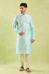 Arihant Rai Sinha_Sky Blue Silk Embroidery Tonal Placket Kurta Set _at_Aza_Fashions