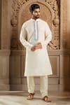 Buy_Samyukta Singhania_Cream Kurta Poly Silk Embroidered Thread Contrast Placket Set _at_Aza_Fashions