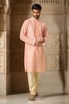 Buy_Arihant Rai Sinha_Pink Polyester, Chanderi Embroidery Paisley Placket Kurta And Churidar _at_Aza_Fashions