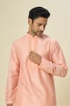 Arihant Rai Sinha_Pink Polyester, Chanderi Embroidery Paisley Placket Kurta And Churidar _Online_at_Aza_Fashions