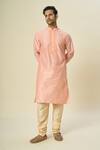 Arihant Rai Sinha_Pink Polyester, Chanderi Embroidery Paisley Placket Kurta And Churidar _at_Aza_Fashions