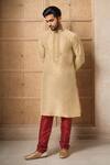 Buy_Samyukta Singhania_Beige Kurta Poly Silk Embroidered Thread Set With Churidar _at_Aza_Fashions