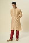 Shop_Samyukta Singhania_Beige Kurta Poly Silk Embroidered Thread Set With Churidar _Online_at_Aza_Fashions