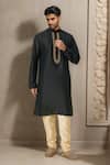 Buy_Samyukta Singhania_Black Kurta Poly Silk Embroidered Thread Vine Placket And Churidar _at_Aza_Fashions