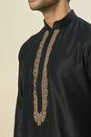 Samyukta Singhania_Black Kurta Poly Silk Embroidered Thread Vine Placket And Churidar _at_Aza_Fashions