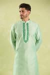 Shop_Arihant Rai Sinha_Green Polyester, Chanderi Embroidery Tonal Vine Kurta Set _Online_at_Aza_Fashions