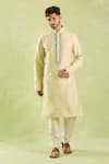 Samyukta Singhania_Beige Kurta Poly Silk Embroidered Thread Contrast Set _at_Aza_Fashions