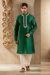 Buy_Arihant Rai Sinha_Green Silk Embroidery Placket Kurta Set _at_Aza_Fashions
