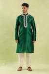 Arihant Rai Sinha_Green Silk Embroidery Placket Kurta Set _Online_at_Aza_Fashions