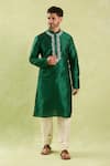 Shop_Arihant Rai Sinha_Green Silk Embroidery Placket Kurta Set _Online_at_Aza_Fashions